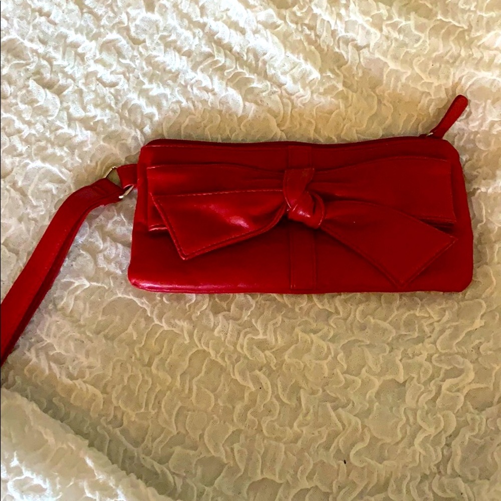 EUC pleather red wristlet